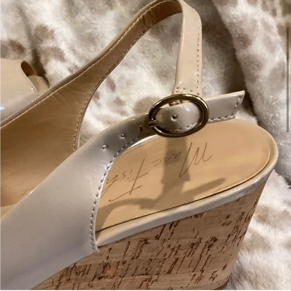 Marc Fisher Nude Patent Leather Peep Toe Wedge
Sandal, Size 8 - Picture 7 of 10
